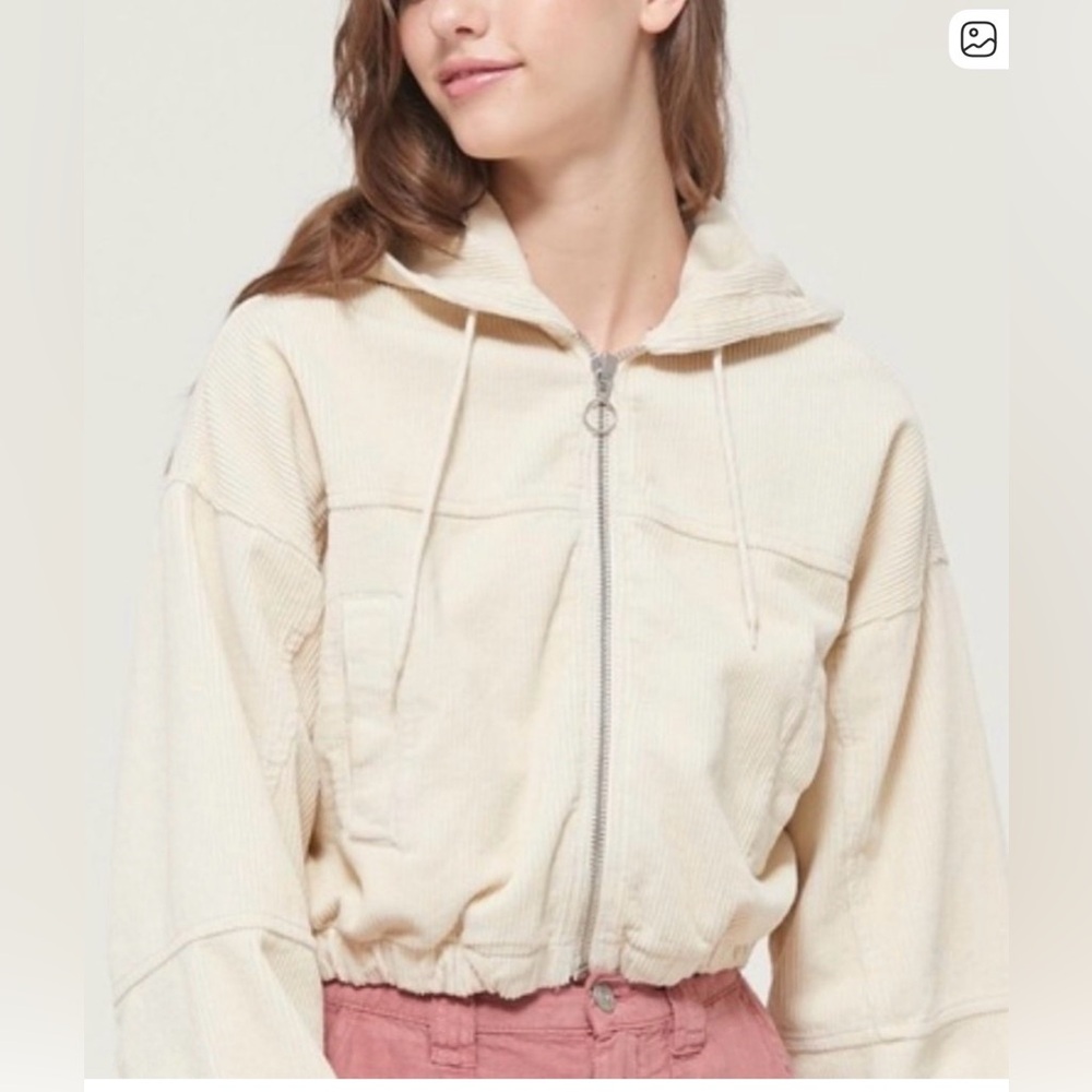 BDG ⭐️ Urban Outfitters Cream Corduroy Cropped Zip Hoodie Jacket Size Small ✨ - Picture 2 of 10